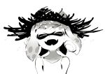 1girl :d ^_^ bare_shoulders closed_eyes closed_eyes collarbone domino_mask fangs hat inkling mask monochrome open_mouth pointy_ears shimidu_sp short_hair simple_background smile solo splatoon splatoon_(series) splatoon_2 straw_hat suction_cups tentacle_hair upper_body white_background 