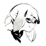  1girl bangs blunt_bangs closed_mouth domino_mask inkling mask monochrome pointy_ears shimidu_sp short_hair simple_background smile solo splatoon splatoon_(series) splatoon_2 suction_cups tentacle_hair white_background 