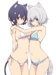  2girls :p animal_ears bare_shoulders bikini blush breasts cat_ears hands_on_another&#039;s_shoulders highres konno_junko looking_at_viewer mel_(melty_pot) mizuno_ai multiple_girls navel side-tie_bikini sideboob small_breasts sweatdrop swimsuit tongue tongue_out under_boob zombie_land_saga 