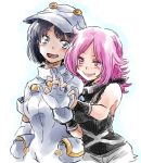  2girls aether_foundation_employee black_hair blush cabbie_hat creatures_(company) dark_skin game_freak gloves hand_holding hat multiple_girls nintendo pink_eyes pink_hair pokemon pokemon_(game) pokemon_sm pouch short_hair short_sleeves sketch skull_necklace tank_top team_skull team_skull_grunt uniform unya white_gloves white_hat yuri 