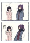  !? 2girls 2koma bang_dream! bangs black_hair black_scarf cold comic commentary_request hair_between_eyes hands_in_pockets long_sleeves multiple_girls open_mouth ponytail purple_hair red_eyes sakaki_kayumu scarf seta_kaoru short_hair silent_comic trembling ushigome_rimi violet_eyes wind yuri 