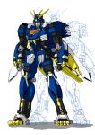  1boy blade_liger claws commentary fangs full_body fusion g_gundam god_gundam gundam kevinayama lion mecha mechanical_pencil mechanization no_humans orange_eyes pencil personification solo standing super_robot sword traditional_media weapon zoids zoids_chaotic_century zoom_layer 