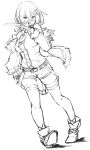  1girl boots breasts jacket knife large_breasts original sakura_inu shirt short_hair solo tagme thigh-highs 