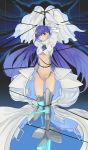  absurdres arms_up bdsm blue_eyes bondage bound fate/extra fate/extra_ccc fate/grand_order fate_(series) hair_ribbon highres long_coat long_hair meltlilith navel purple_hair restrained ribbon sesshouin_kiara silhouette sleeves_past_fingers sleeves_past_wrists tile_background very_long_hair wowan_baihe_zenmeliao 