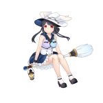  1girl black_hair broom broom_riding full_body hat high_heels highres long_hair official_art red_eyes sidelocks simple_background skirt solo uchi_no_hime-sama_ga_ichiban_kawaii white_background witch_hat 