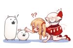  ! 1girl ? all_fours animal blonde_hair creature dress flandre hat headwear_removed mary_janes mob_cap pinching pointy_ears red_dress red_eyes red_footwear shadow shoes sleeping socks touhou white_legwear wings yoruny zzz 