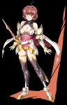  1girl absurdres betty_(langrisser) black_background breasts brown_eyes brown_hair full_body highres langrisser large_breasts official_art sheath sheathed simple_background smile solo standing sword thigh-highs thigh_strap urushihara_satoshi weapon 