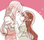  2girls brown_eyes brown_hair fgo107t grabbing_another&#039;s_hand hand_holding long_hair looking_at_another magia_record:_mahou_shoujo_madoka_magica_gaiden mahou_shoujo_madoka_magica multiple_girls pink_eyes pink_hair pout satomi_touka school_uniform tagme tamaki_iroha 