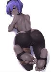  bare_shoulders black_hairband dark_skin fate/prototype fate/prototype:_fragments_of_blue_and_silver fate_(series) feet hairband hassan_of_serenity_(fate) leggings purple_hair soles toes violet_eyes yuemanhuaikong 