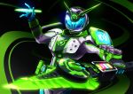  1boy absurdres belt black_background commentary_request glowing glowing_weapon highres holding holding_spear holding_weapon huge_filesize kamen_rider kamen_rider_woz kamen_rider_zi-o_(series) male_focus otokamu polearm rider_belt solo spear weapon 