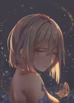  1girl bangs bare_shoulders blonde_hair blue_eyes breasts bug butterfly closed_mouth commentary_request crying crying_with_eyes_open from_side hair_between_eyes highres insect original short_hair sideboob soneii tears 