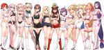  1boy 6+girls abigail_williams_(fate/grand_order) absurdly_long_hair animal_ear_fluff animal_ears arm_up ass astolfo_(fate) bangs bare_arms bare_shoulders black_footwear black_shorts black_sleeves blonde_hair blue_eyes blush boots boudica_(fate/grand_order) bow bradamante_(fate/grand_order) braid breasts brown_eyes butt_crack cleavage cleavage_cutout closed_mouth collarbone commentary_request consort_yu_(fate) covered_nipples crop_top detached_sleeves eyebrows_visible_through_hair fang fate/grand_order fate_(series) fox_ears fox_girl fox_tail from_behind full_body gloves green_eyes hair_between_eyes hair_bow halterneck head_tilt high_heel_boots high_heels high_ponytail highres horns jeanne_d&#039;arc_(alter)_(fate) jeanne_d&#039;arc_(fate)_(all) keyhole knee_boots large_breasts light_brown_hair long_hair long_sleeves looking_at_viewer looking_back medium_breasts midriff minamoto_no_raikou_(fate/grand_order) miniskirt mordred_(fate) mordred_(fate)_(all) multiple_girls navel oda_nobunaga_(fate) odd_one_out okita_souji_(fate) okita_souji_(fate)_(all) one_eye_closed oni oni_horns otoko_no_ko parted_bangs parted_lips paw_gloves paws pink_hair ponytail puffy_long_sleeves puffy_shorts puffy_sleeves purple_hair racequeen red_bow red_eyes shirt shoes short_eyebrows short_shorts shorts shoulder_blades shuten_douji_(fate/grand_order) sidelocks sikijou77o silver_hair simple_background single_braid skirt small_breasts smile tail tamamo_(fate)_(all) tamamo_cat_(fate) thick_eyebrows thigh-highs thigh_boots v very_long_hair violet_eyes white_background white_footwear white_legwear white_shirt white_skirt 