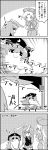  4koma :x animal_ears bottle braid comic commentary_request cork corked_bottle doorway greyscale hair_between_eyes hat highres holding holding_bottle jacket junko_(touhou) long_hair long_sleeves looking_at_another monochrome necktie nurse_cap pom_pom_(clothes) rabbit_ears reisen_udongein_inaba seiza shaded_face shirt short_sleeves sitting skirt smile speed_lines sweatdrop tani_takeshi touhou translation_request very_long_hair yagokoro_eirin yukkuri_shiteitte_ne 