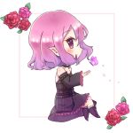  1girl bare_shoulders bug butterfly choker dress flower highres insect lucid maplestory pink_eyes pink_hair pointy_ears rose short_hair solo 
