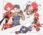  1boy 1girl breasts brown_eyes brown_hair lap_pillow large_breasts mochimochi_(xseynao) nintendo pyra_(xenoblade) red_eyes redhead rex_(xenoblade_2) sleeping xenoblade_(series) xenoblade_2 