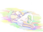  1girl bel_(pokemon) blonde_hair closed_eyes commentary_request creatures_(company) game_freak gen_5_pokemon hat mew2 nintendo orange_legwear pokemon pokemon_(creature) pokemon_(game) pokemon_bw short_hair sleeping snivy 