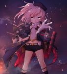  1girl azur_lane belt beret clouds cloudy_sky commentary_request cowboy_shot frown gloves hat highres iron_cross kusibu_yt looking_at_viewer navel one_side_up outstretched_arm rigging short_shorts shorts sky standing torpedo torpedo_tubes white_gloves white_hair z1_leberecht_maass_(azur_lane) 
