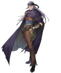  1boy belt boots cape fingerless_gloves fire_emblem fire_emblem:_rekka_no_ken fire_emblem_heroes full_body gloves headband highres key legault long_hair male_focus nintendo official_art p-nekor scar solo torn_clothes transparent_background violet_eyes 