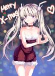  1girl choker christmas hair_ornament heart maplestory mole mole_under_eye orchid_(maplestory) santa_costume silver_hair twintails user_sekn8548 violet_eyes 