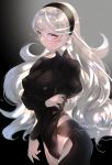  1girl cosplay embarrassed female_my_unit_(fire_emblem_if) fire_emblem fire_emblem_if long_hair looking_at_viewer my_unit_(fire_emblem_if) negiwo nier_(series) nier_automata nintendo pointy_ears red_eyes smile solo thigh-highs white_hair yorha_no._2_type_b 
