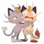  alolan_form alolan_meowth bluekomadori blush cat closed_mouth commentary creature creatures_(company) english_commentary fangs full_body game_freak gen_1_pokemon highres hug meowth nintendo no_humans open_mouth pokemon pokemon_(creature) scared simple_background smile standing white_background 