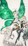  3girls aerie_(bravely_default) anne_(bravely_second) antenna_hair arms_behind_back bare_shoulders black_gloves black_legwear black_leotard boots bravely_default:_fairy&#039;s_effect bravely_default:_flying_fairy bravely_default_(series) bravely_second:_end_layer brown_eyes brown_legwear commentary_request dress elbow_gloves eyewear_on_head fairy fairy_wings glasses gloves green_eyes hand_on_own_chest high_heels highres ikusy leotard long_hair multiple_girls official_art pointy_ears rinne_(bravely_default) short_dress short_hair sketch strapless strapless_dress thigh-highs thigh_boots thigh_strap white_dress white_hair wings 