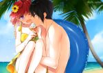  1boy 1girl ;d akatsuki_no_yona aki_nattsu beach black_eyes black_hair blue_sky carrying clouds collarbone dress eating flower food hair_between_eyes hair_flower hair_ornament hak_(akatsuki_no_yona) holding holding_food ice_cream jewelry necklace ocean one_eye_closed open_mouth palm_tree princess_carry print_dress redhead short_dress short_hair sky sleeveless sleeveless_dress smile sparkle sundress sunflower tree twitter_username violet_eyes yellow_dress yellow_flower yona_(akatsuki_no_yona) 