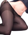  1girl brown_legwear commentary_request groin hand_on_hip head_out_of_frame legs long_sleeves mignon navel no_panties original pantyhose see-through simple_background sitting solo stomach thighband_pantyhose white_background 