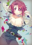  1girl absurdres belt blush breasts cleavage cow_girl_(goblin_slayer!) goblin_slayer! highres large_breasts long_hair misaka_(missa) open_mouth red_eyes redhead short_hair solo 
