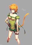  1girl absurdres animal_ears bandage bandaged_arm bandages cat_ears cat_tail choker closed_mouth danno_gs facial_mark fire_emblem fire_emblem:_souen_no_kiseki grey_background highres lethe nintendo orange_hair short_hair simple_background solo tail thigh_strap twitter_username violet_eyes 