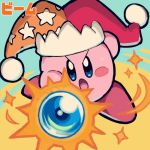  &gt;:o 1other attacking_viewer blue_background blush_stickers copy_ability enotou_(enotou_moi) glowing glowing_weapon hal_laboratory_inc. hat hoshi_no_kirby jester_cap kirby kirby_(series) kirby_(specie) nintendo no_humans open_mouth pink_puff_ball simple_background solo sparks wand weapon 