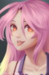  1girl :p anna_lee face gradient_hair heart heart-shaped_pupils jibril_(no_game_no_life) lips long_hair looking_at_viewer multicolored_hair no_game_no_life orange_eyes pink_hair portrait smile solo symbol-shaped_pupils tongue tongue_out watermark web_address 