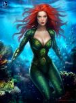  1girl aquaman atlantis ayya_saparniyazova blue breasts cleavage ginger green looking_at_viewer pinup queen redhead solo underwater 