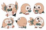  bird bluekomadori closed_eyes creature creatures_(company) game_freak gen_7_pokemon jumping nintendo no_humans one_eye_closed owl pokemon pokemon_(creature) rowlet sitting standing 