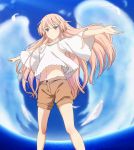  1girl angel_wings clouds girly_air_force gripen_(girly_air_force) highres long_hair pink_hair screencap shorts sky stitched third-party_edit violet_eyes wings 
