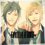  2boys black_hair blonde_hair final_fantasy final_fantasy_xv hand_on_shoulder mad369 male_focus multiple_boys necktie noctis_lucis_caelum photo_(object) prompto_argentum school_uniform teenage v younger 