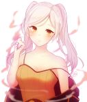  1girl aftergardens bare_shoulders blush breasts brown_eyes camisole cleavage female_my_unit_(fire_emblem:_kakusei) fire_emblem fire_emblem:_kakusei long_hair looking_at_viewer medium_breasts my_unit_(fire_emblem:_kakusei) nintendo parted_lips pink_hair simple_background solo strap_slip twintails upper_body white_background 