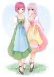  2girls alternate_costume breasts clair_lasbard cleavage commentary_request dirndl german_clothes high_heels highres long_hair looking_at_viewer multiple_girls nel_zelpher redhead short_hair smile star_ocean star_ocean_till_the_end_of_time violet_eyes 