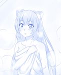  1girl animal_ears bare_shoulders blush breasts covering covering_breasts highres long_hair monochrome naked_towel nude raccoon_ears raccoon_girl raphtalia solo steam tate_no_yuusha_no_nariagari towel upper_body viperxtr wet 