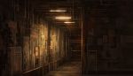  blurry dark hallway highres indoors lights no_humans original scenery shi_yu wire 