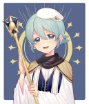  1boy beret blue_eyes hair_between_eyes hat inazuma_eleven_(series) inazuma_eleven_ares_no_tenbin looking_at_viewer male_focus open_mouth robe saotome_seiya scepter silver_hair smile solo tomo_(sjim) 