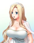  1girl blue_eyes blush breasts brown_hair cassandra circlet cleavage eyebrows female goddess huge_breasts isobe large_breasts long_hair moira open_mouth solo sound_horizon very_long_hair 