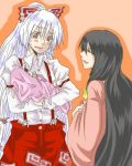  black_hair child fujiwara_no_mokou gatakao houraisan_kaguya if_they_mated kiri long_hair ribbon ribbons science silver_hair tears touhou 