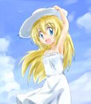  blonde_hair blue_eyes dress hat kate long_hair open_mouth sketchbook sketchbook_full_colors smile sun_hat sundress tanada-bon 