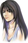  1girl bangs black_hair bust closed_mouth female final_fantasy final_fantasy_viii highlights long_hair nomura_tetsuya official_art rinoa_heartilly simple_background sleeveless solo white_background 