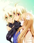  2boys ahoge blonde_hair daybreak emil_castagnier green_eyes long_hair lowres marta_lualdi multiple_boys red_eyes scarf smile tales_of_(series) tales_of_symphonia tales_of_symphonia_knight_of_ratatosk 