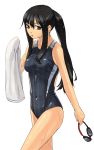  black_hair brown_eyes competition_swimsuit goggles itsutsu one-piece_swimsuit original ponytail swimsuit towel wet 