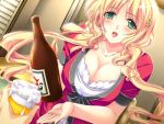  blonde_hair breasts cleavage dutch_angle foam game_cg green_eyes kurimori_mina long_hair tsuma_youji_2 waitress 