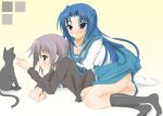  blue_eyes blue_hair cardigan kuro_inu kuroinu_(sonoba_shinogi) long_hair nagato_yuki school_uniform short_hair suzumiya_haruhi_no_yuuutsu 