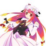  blush child crescent fusion gradient_hair hat head_wings headwings if_they_mated koakuma long_hair multicolored_hair orange_hair patchouli_knowledge purple_hair red_eyes red_hair redhead ribbon solo tachibana_(pixiv) touhou vest wings 